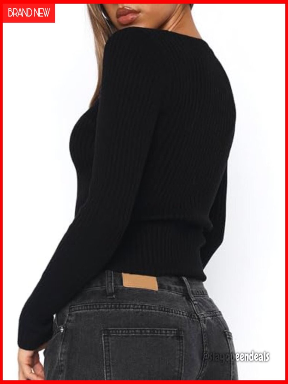 V Neck Long Sleeve Cropped Cardigan Going Out Top Y2k Ribbed Knit Open Front - Picture 6 of 7
